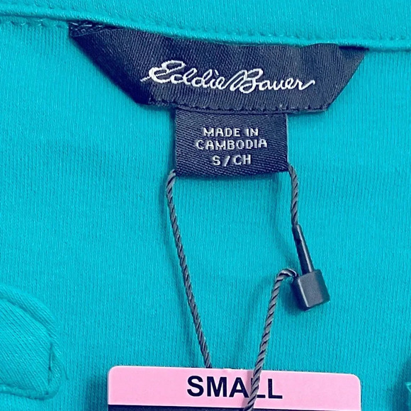 Eddie Bauer Short Sleeve V Neck Cotton Shirt Top Womens Small‎ Turquoise NWT - Picture 6 of 10
